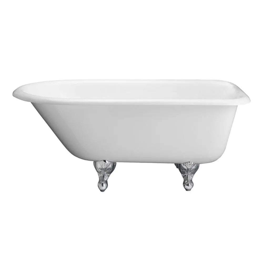 Aristo 55 in. Cast Iron Roll Top Clawfoot Non-Whirlpool Bathtub in White with 7 in. Faucet Holes and CP Feet, photo 6 of 6