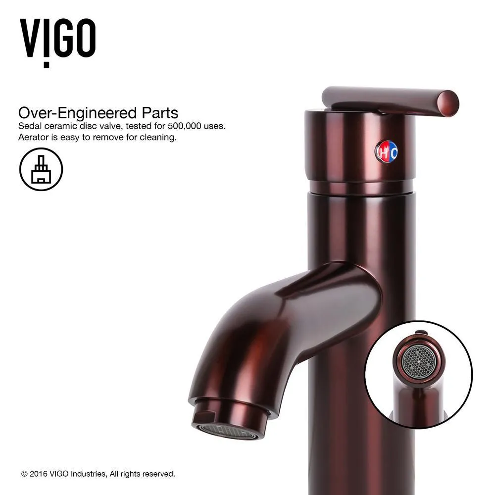 VIGO White Petunia Matte Stone Vessel Bathroom Sink and Seville Bathroom Vessel Faucet in Oil Rubbed Bronze, photo 12 of 14