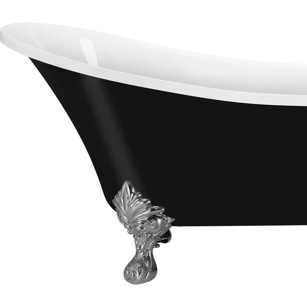 69 in. Acrylic Double Slipper Clawfoot Non-Whirlpool Bathtub in Glossy Black, photo 6 of 10