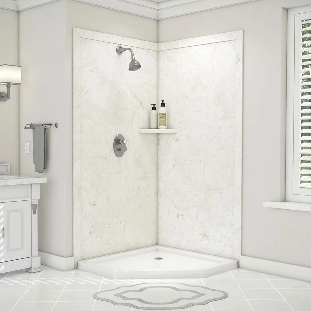 Splendor 40 in. x 40 in. x 80 in. 7-Piece Easy Up Adhesive Corner Shower Wall Surround in White, photo 17 of 24