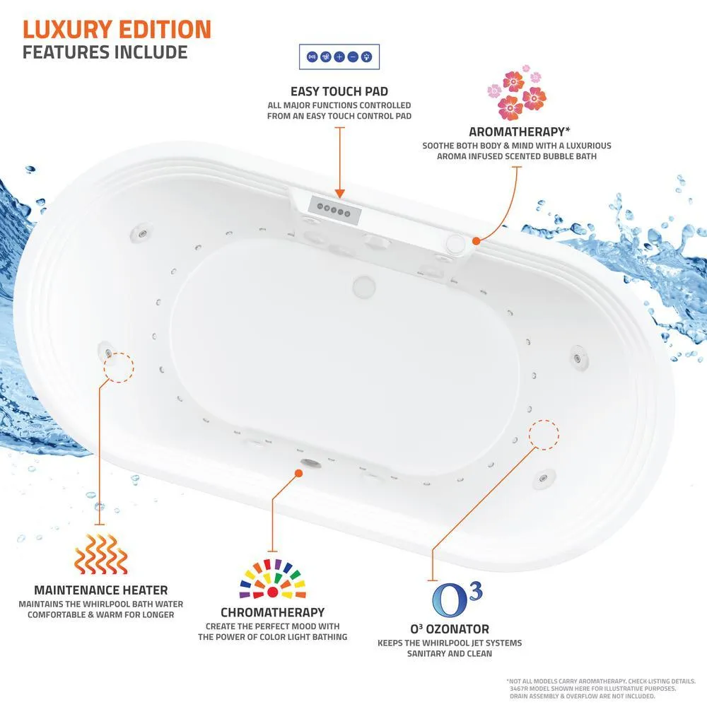 Universal Tubs Agate Diamond Series 6 ft. Acrylic Center Drain Flatbottom Whirlpool Freestanding Bathtub in White, photo 6 of 20