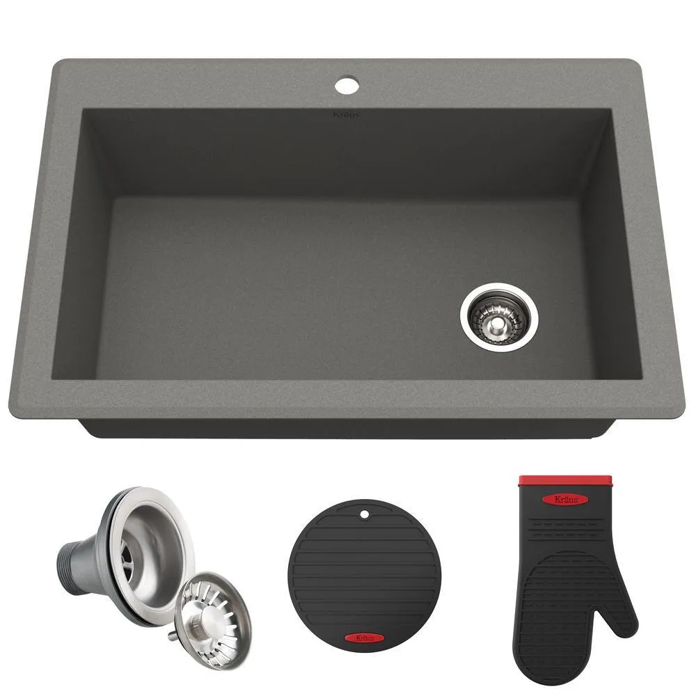 Forteza All-in-One Drop-In/Undermount Granite Composite 33 in. 1-Hole Single Bowl Kitchen Sink in Black, photo 13 of 14