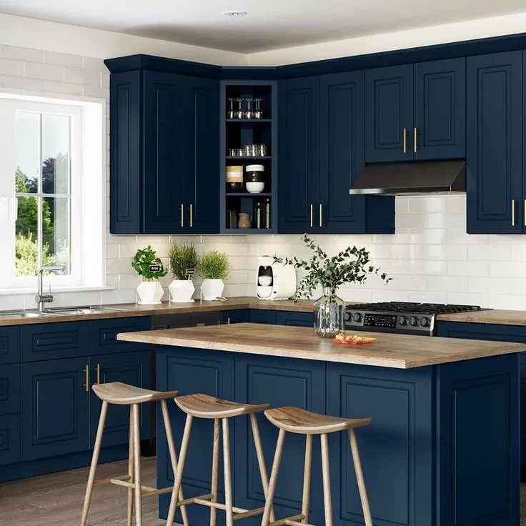 Home Decorators Collection Grayson 27 in. W x 24 in. D x 34.5 in. H Assembled Plywood Base Kitchen Cabinet in Mythic Blue with Soft Close, photo 5 of 5