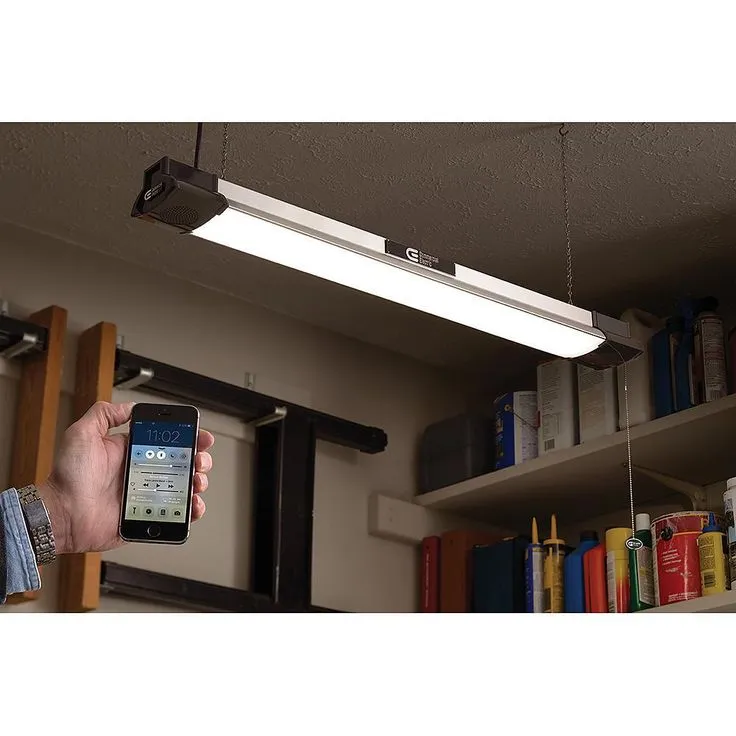 40 in. 64-Watt Equivalent Integrated LED Black Brushed Nickel Shop Light with Bluetooth Speakers 3500 Lumens 4000K, photo 7 of 7