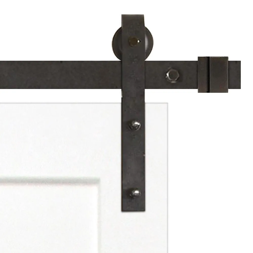 Pacific Entries 30 in. x 80 in. 5-Panel Unfinished Prime Solid Pine Wood Interior Sliding Barn Door with Oil Rubbed Bronze Hardware Kit, photo 2 of 5