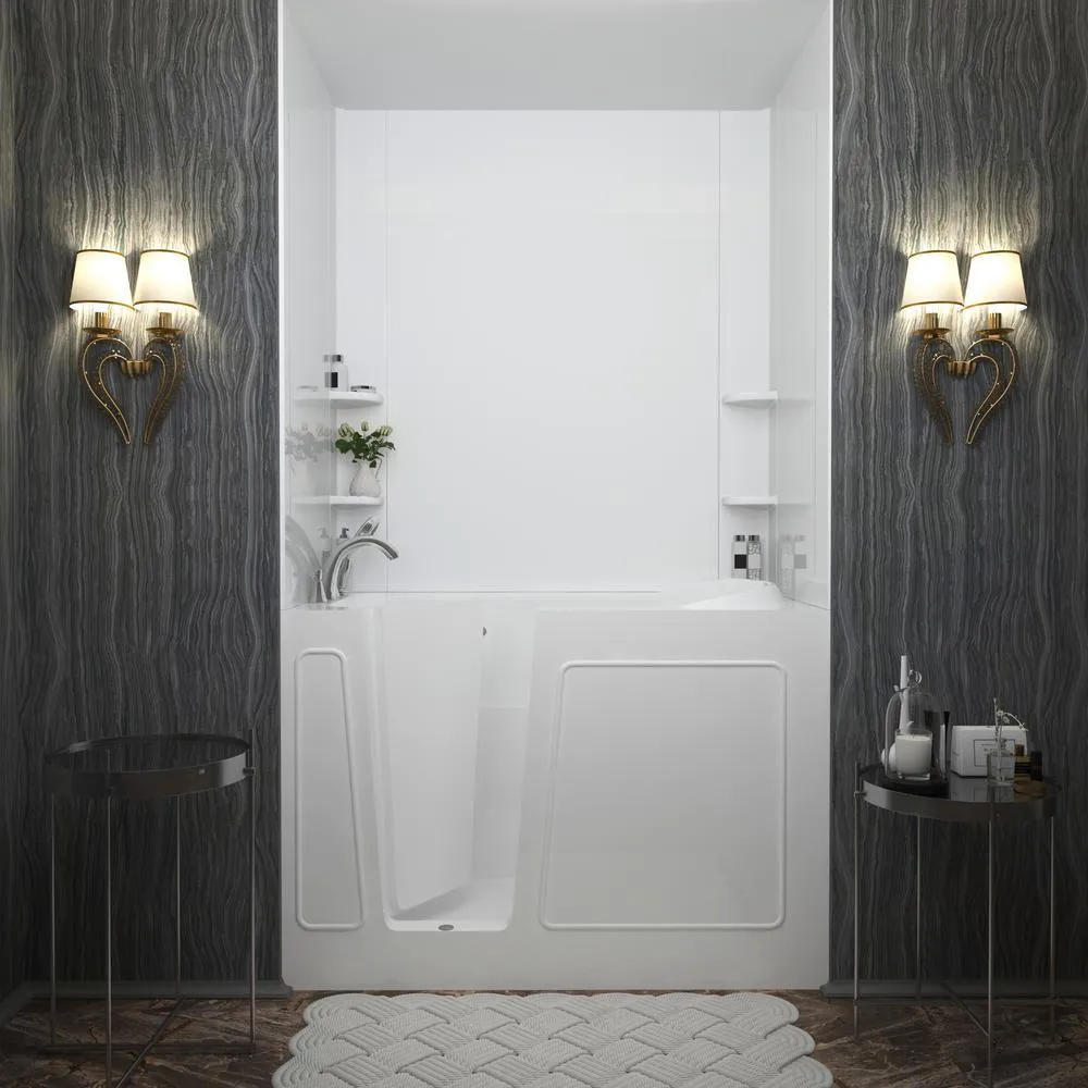 Rampart 4.5 ft. Walk-in Non-Whirlpool Bathtub with Easy Up Adhesive Wall Surround in White, photo 2 of 7