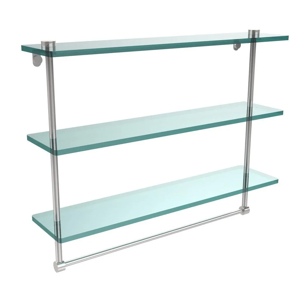 Allied Brass 22 in. L x 18 in. H x 5 in. W 3-Tier Clear Glass Bathroom Shelf with Towel Bar in Satin Chrome, photo 13 of 16