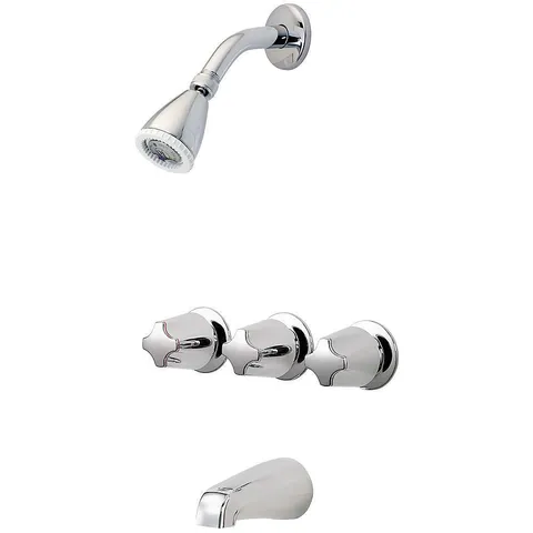 3-Handle 1-Spray Tub and Shower Faucet with Metal Verve Knob Handles in Polished Chrome
