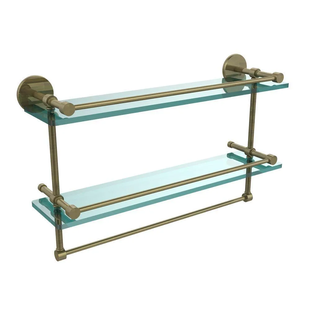 Allied Brass 22 in. L x 12 in. H x 5 in. W 2-Tier Clear Glass Bathroom Shelf with Towel Bar in Polished Chrome, photo 13 of 15