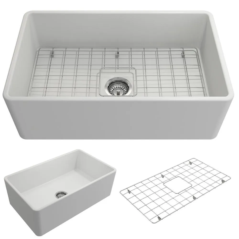 Classico Farmhouse Apron Front Fireclay 30 in. Single Bowl Kitchen Sink with Bottom Grid and Strainer in White, photo 28 of 33