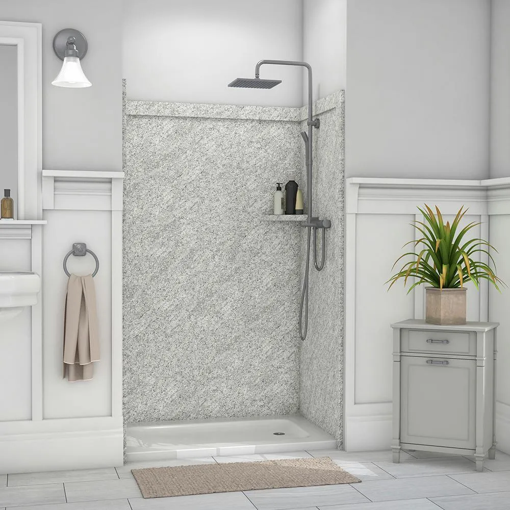 Elegance 36 in. x 48 in. x 80 in. 9-Piece Easy Up Adhesive Alcove Shower Wall Surround in Calacatta White, photo 12 of 24