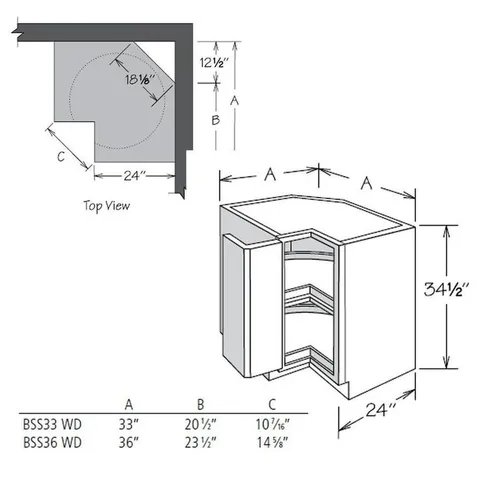 Aveley 36 × 34.5 × 24 in Linen Maple Lazy Susan Corner Base Semi-Custom Cabinet