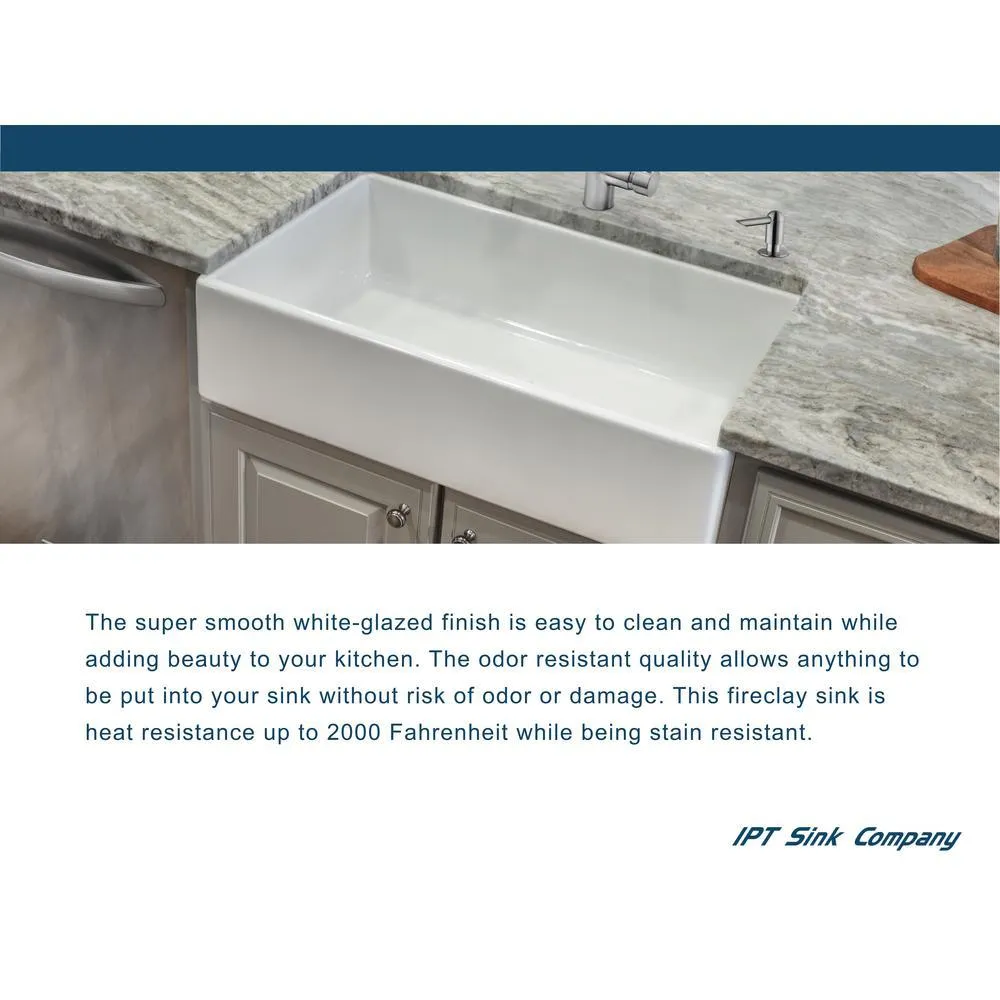 Fireclay 33 in. Single Bowl Farmhouse Apron Front Reversible Kitchen Sink in White with Cutting Board and Grid, photo 3 of 16