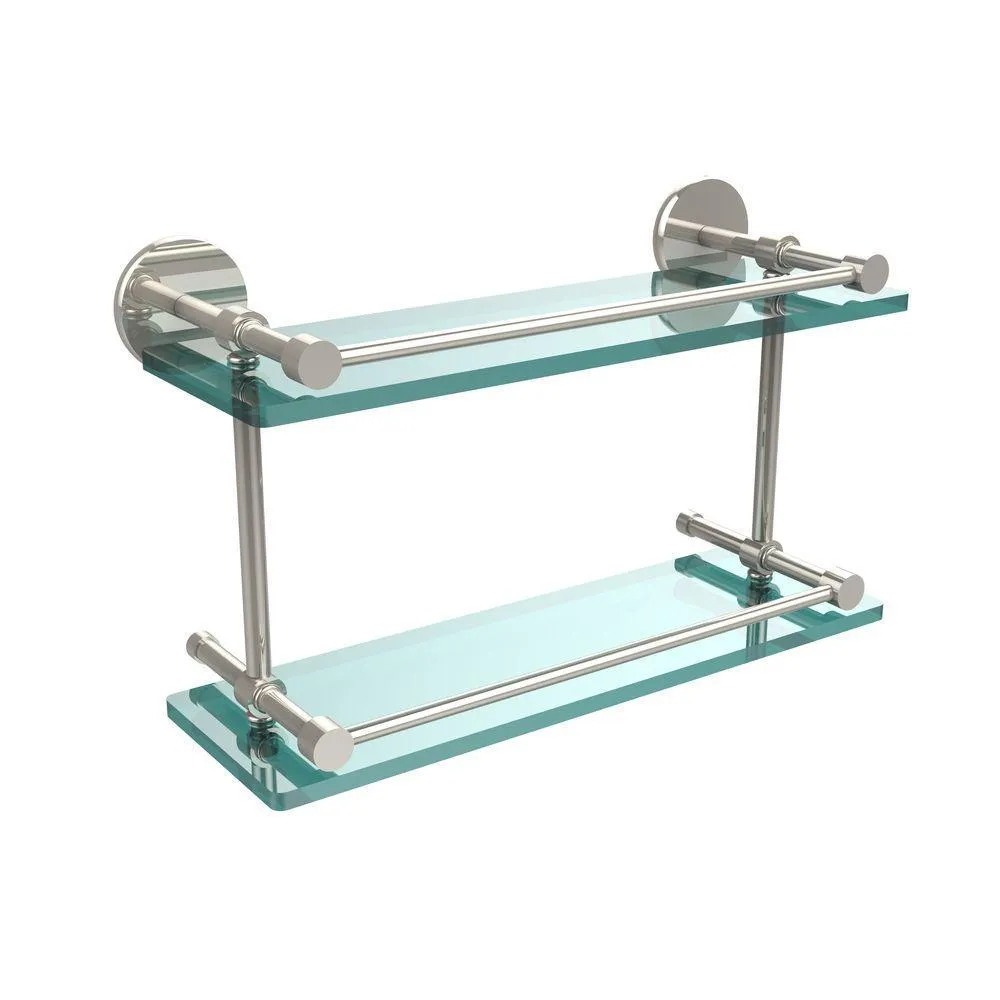 Allied Brass 16 in. L x 8 in. H x 5 in. W 2-Tier Clear Glass Bathroom Shelf with Gallery Rail in Brushed Bronze, photo 9 of 17