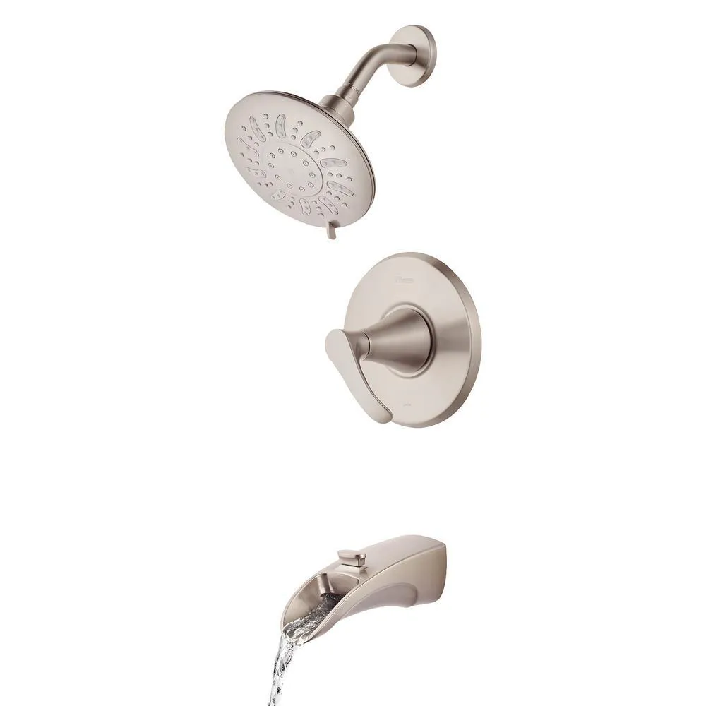 Brea Single-Handle 3-Spray Tub and Shower Faucet in Brushed Nickel with Waterfall Spout (Valve Included), photo 8 of 10