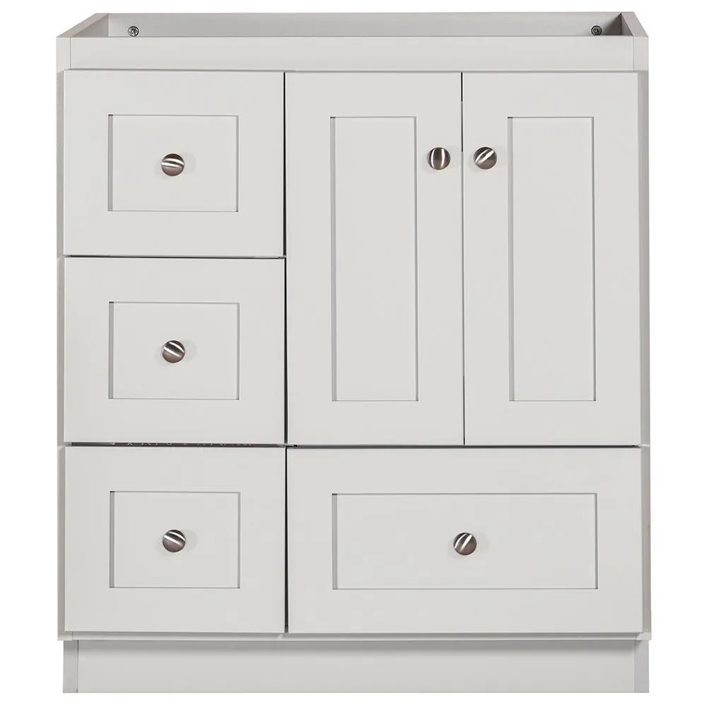 Shaker 30 in. W x 21 in. D x 34.5 in. H Vanity with Left Drawers Cabinet Only in Satin White, photo 7 of 12