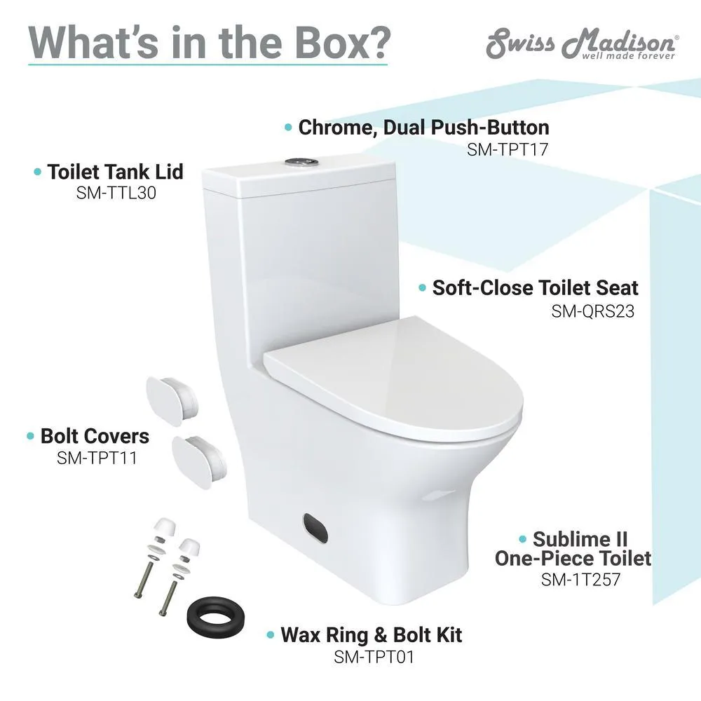 Sublime II 1-Piece 0.8/1.28 GPF Dual Flush Elongated Toilet in White, photo 12 of 13