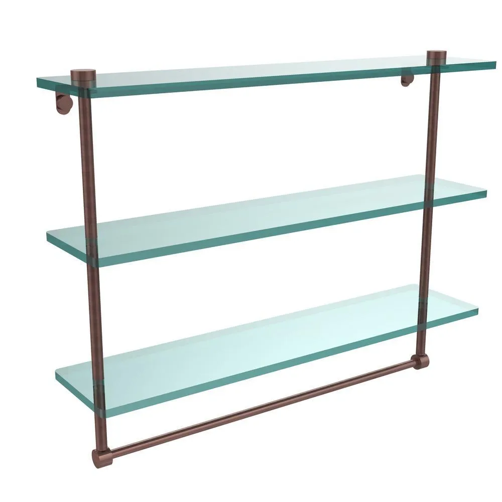 Allied Brass 22 in. L x 18 in. H x 5 in. W 3-Tier Clear Glass Bathroom Shelf with Towel Bar in Satin Chrome, photo 11 of 16