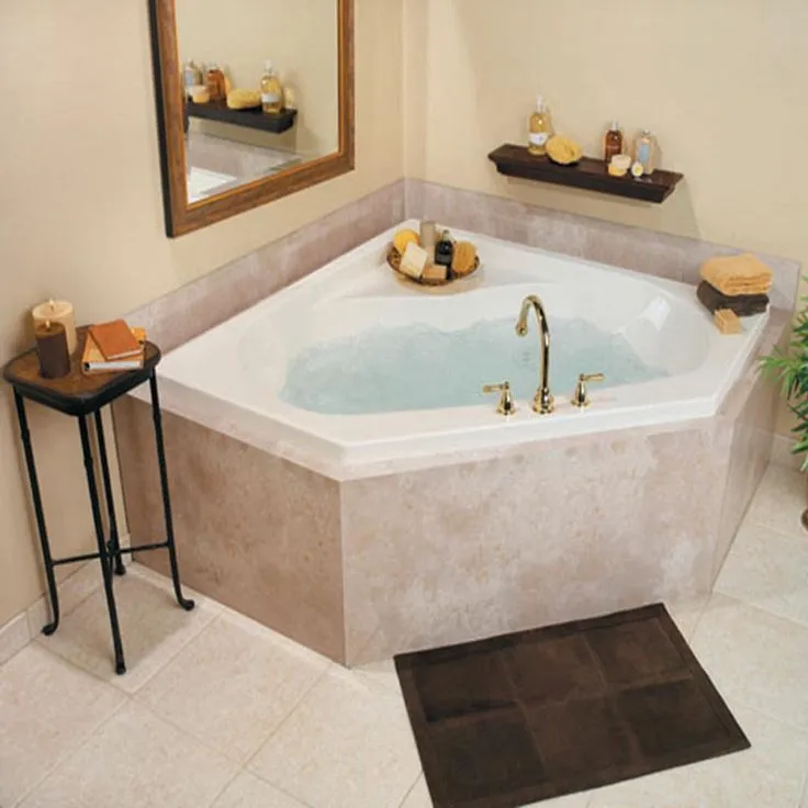 Cavalcade 60 in. Acrylic Center Drain Corner Drop-In Soaking Bathtub in White, photo 3 of 3