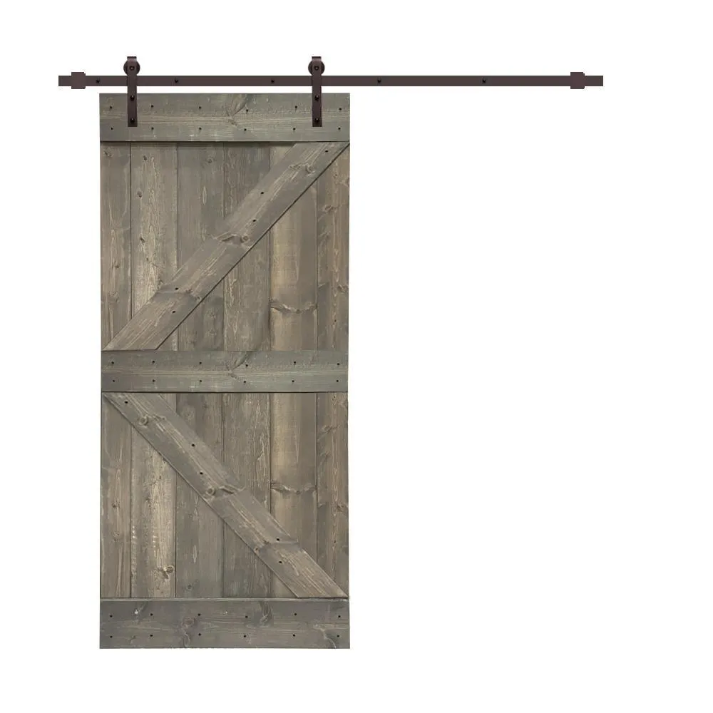 CALHOME Distressed K 42 in. x 84 in. Walnut Stained Solid Knotty Pine Wood Interior Sliding Barn Door with Hardware Kit, photo 27 of 29