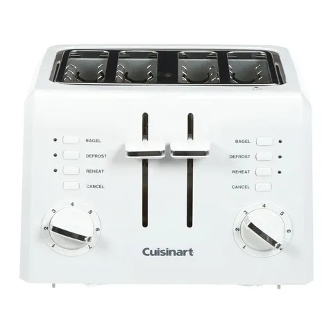 Compact 4-Slice White Wide Slot Toaster with Crumb Tray
