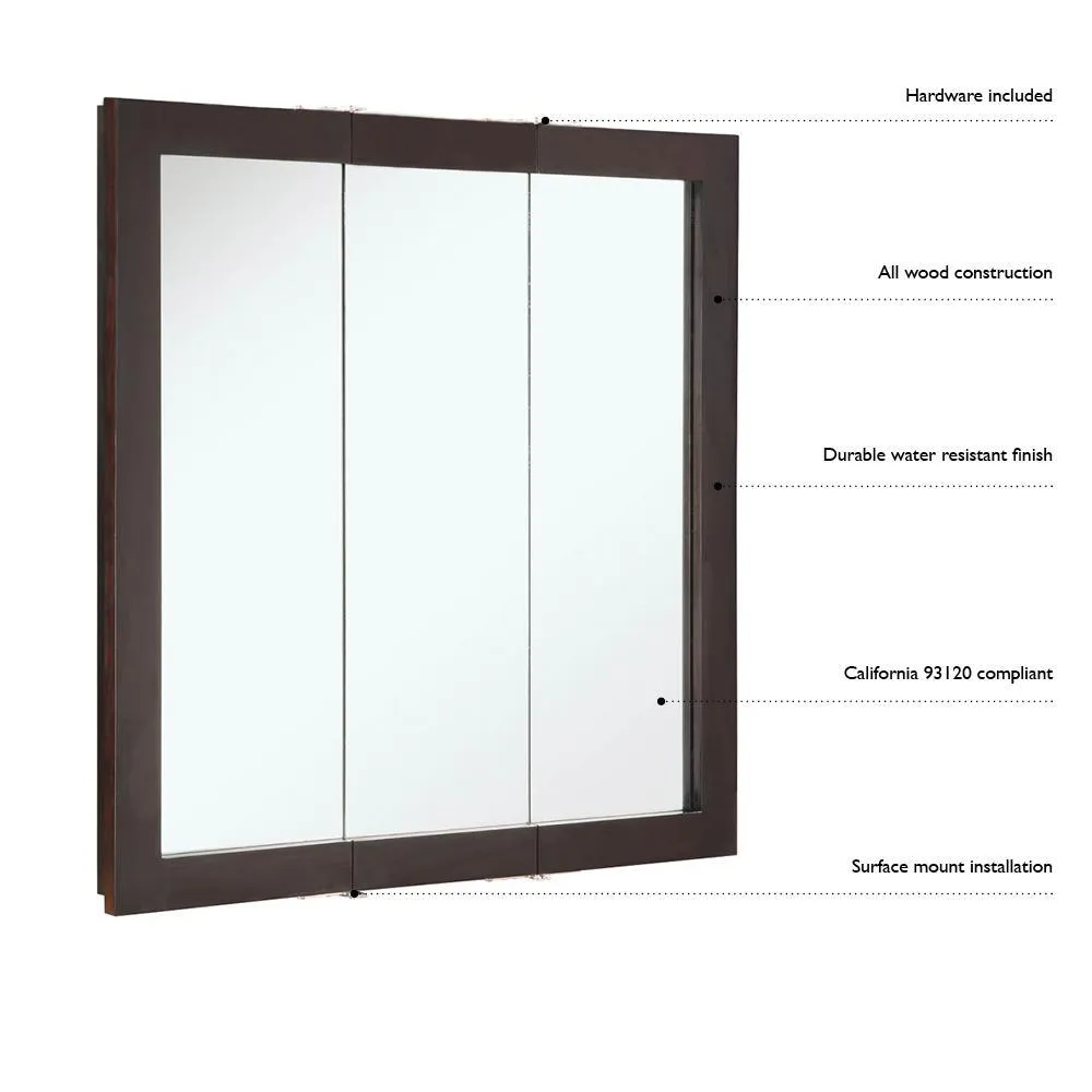 Ventura 48 in. W x 30 in. H x 6 in. D Framed Tri-View Surface-Mount Bathroom Medicine Cabinet in Espresso, photo 3 of 11