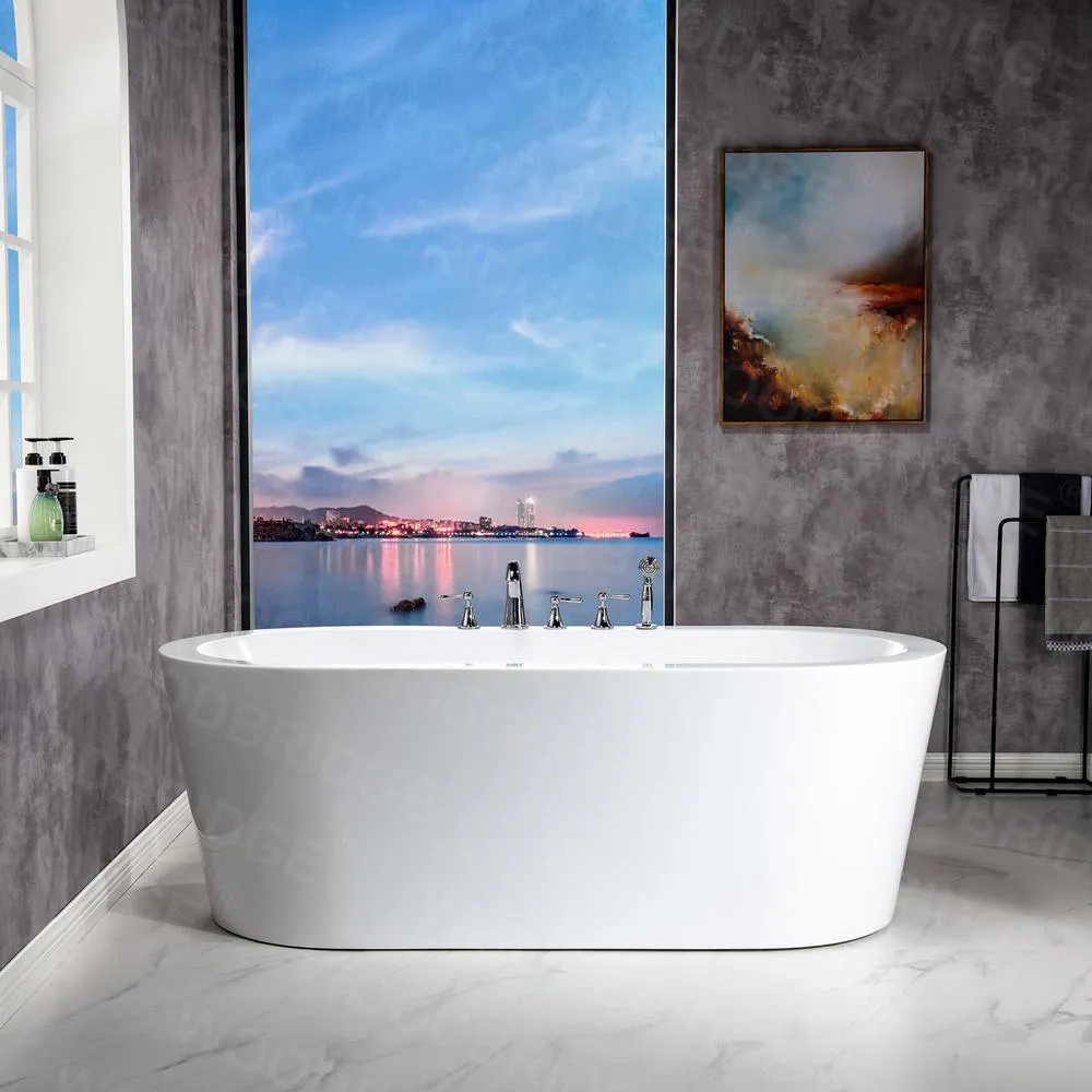 WOODBRIDGE Vienna 66 in. Acrylic Freestanding Double-Ended Soaking Bathtub with Drain and Overflow Included in White, photo 7 of 22