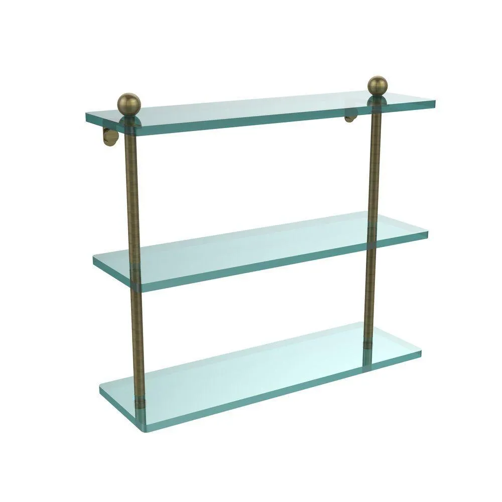 Allied Brass 16 in. L x 15 in. H x 5 in. W 3-Tier Clear Glass Bathroom Shelf in Satin Nickel, photo 13 of 13