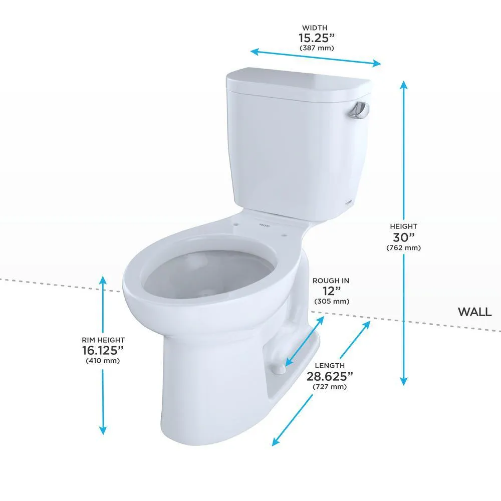 TOTO Entrada 2-Piece 1.28 GPF Single Flush Elongated Toilet with Right Hand Trip Lever in Cotton White, photo 3 of 4
