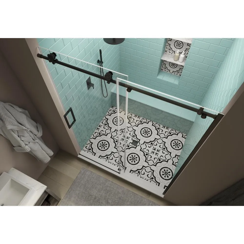 Coraline XL 64 - 68 in. x 80 in. Frameless Sliding Shower Door with StarCast Clear Glass in Matte Black Left Hand, photo 2 of 22