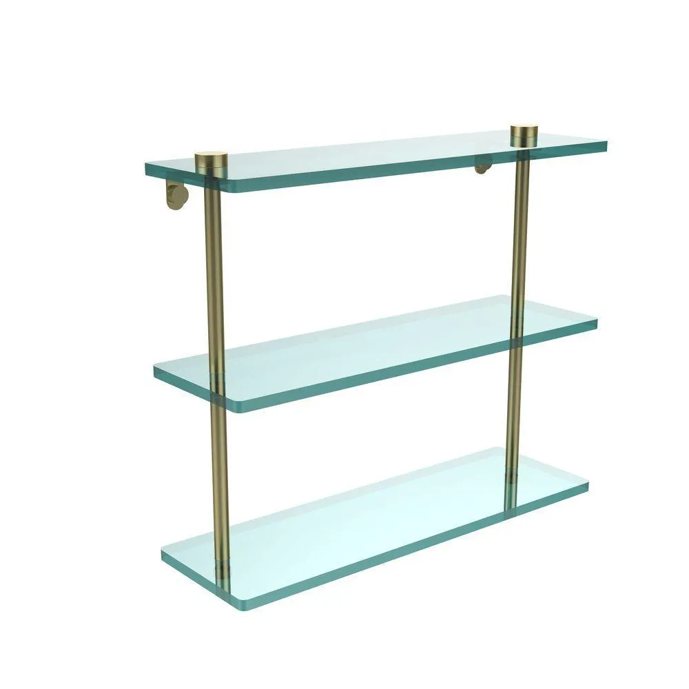 Allied Brass 16 in. L x 15 in. H x 5 in. W 3-Tier Clear Glass Bathroom Shelf in Satin Nickel, photo 8 of 13