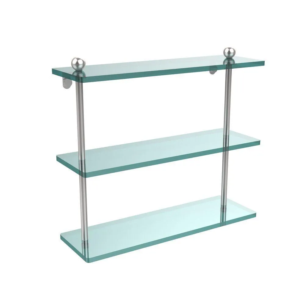 Allied Brass 16 in. L x 15 in. H x 5 in. W 3-Tier Clear Glass Bathroom Shelf in Satin Nickel, photo 2 of 13