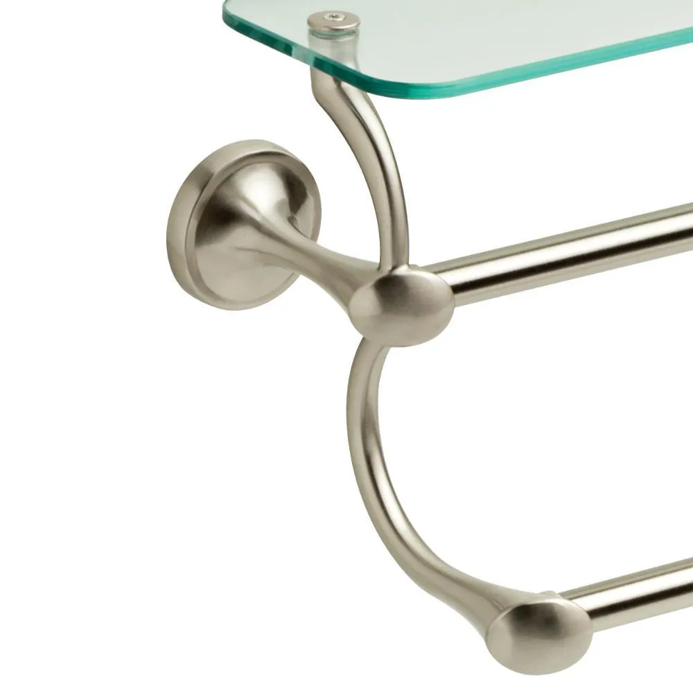 18 in. Glass Shelf with Double Towel Bar in SpotShield Brushed Nickel, photo 4 of 9