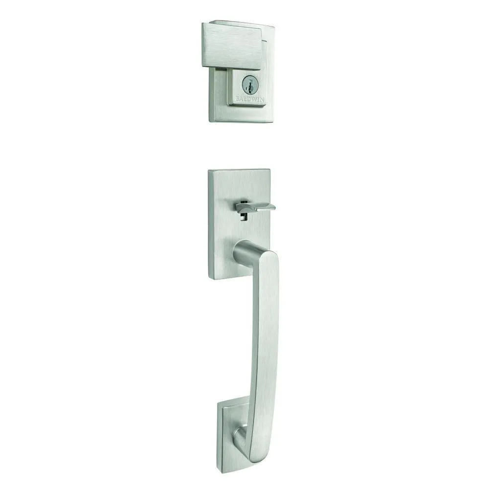 Prestige Spyglass Single Cylinder Satin Nickel Door Handleset with Square Spyglass Door Lever Feat SmartKey Security, photo 6 of 16