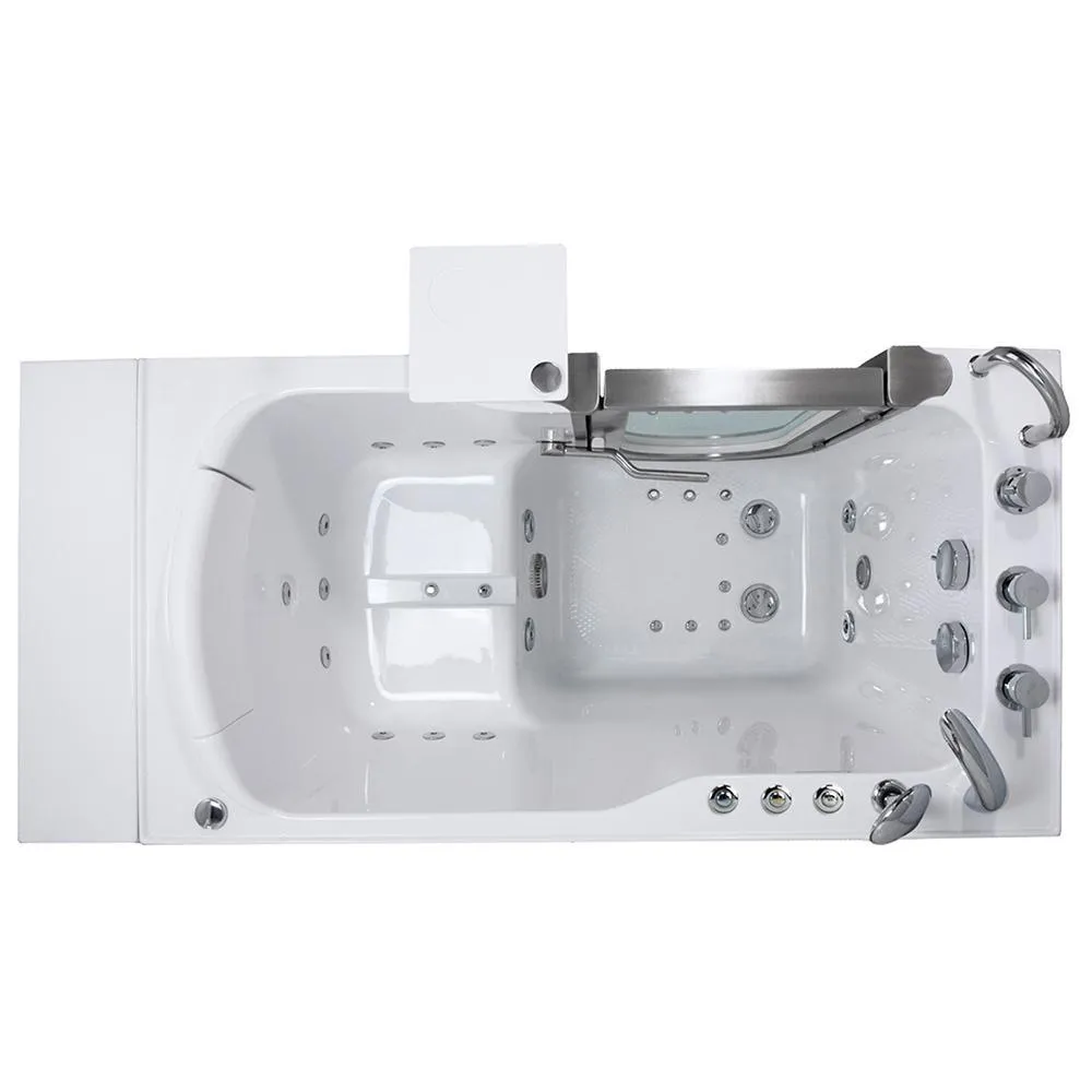 Ella Petite 52 in. Acrylic Walk-In Whirlpool and Air Bath Bathtub in White with Thermostatic Faucet Set, Left-Hand 2 in. Dual Drain, photo 3 of 7