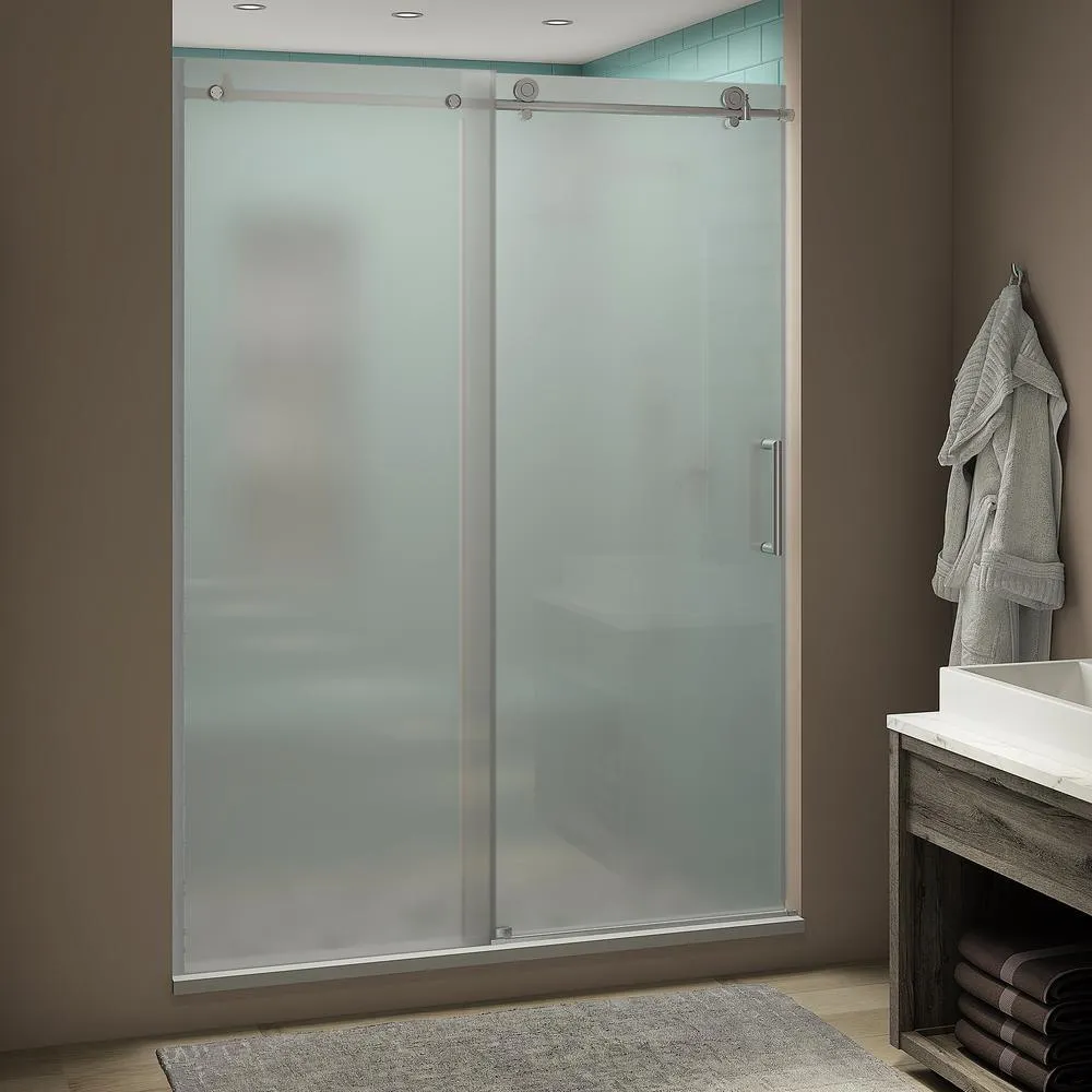 Coraline XL 56 - 60 in. x 80 in. Frameless Sliding Shower Door with StarCast Clear Glass in Brushed Gold Right Hand, photo 7 of 22