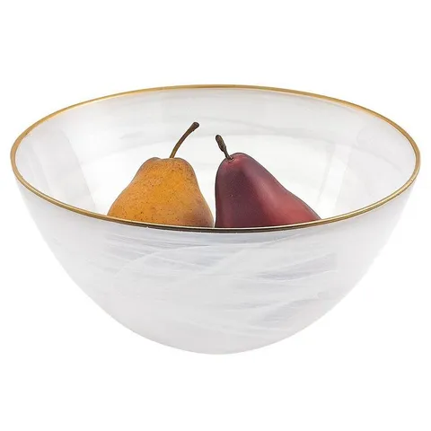 6 in. 6 oz. White Glass Alabaster Bowl with Gold Rim