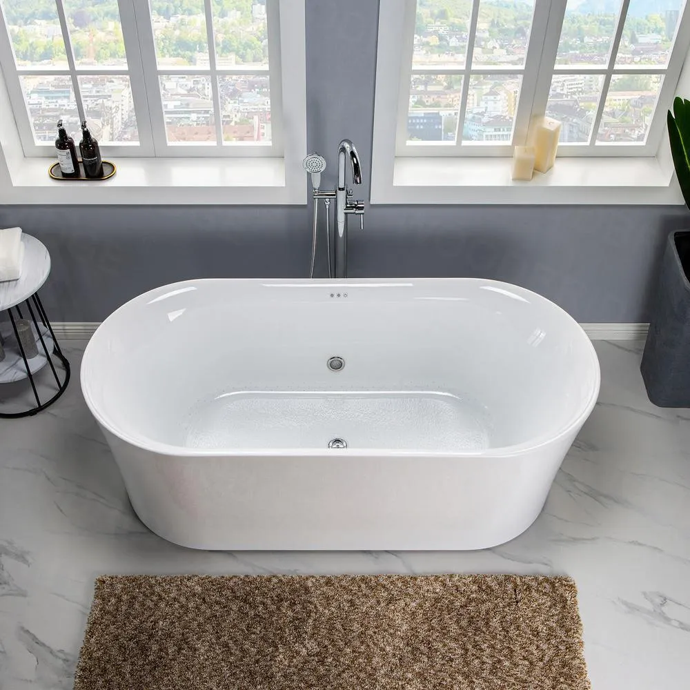 WOODBRIDGE Diana 67 in. Acrylic Freestanding Double-Ended Air Bath Bathtub with Drain & Overflow, White, photo 14 of 23
