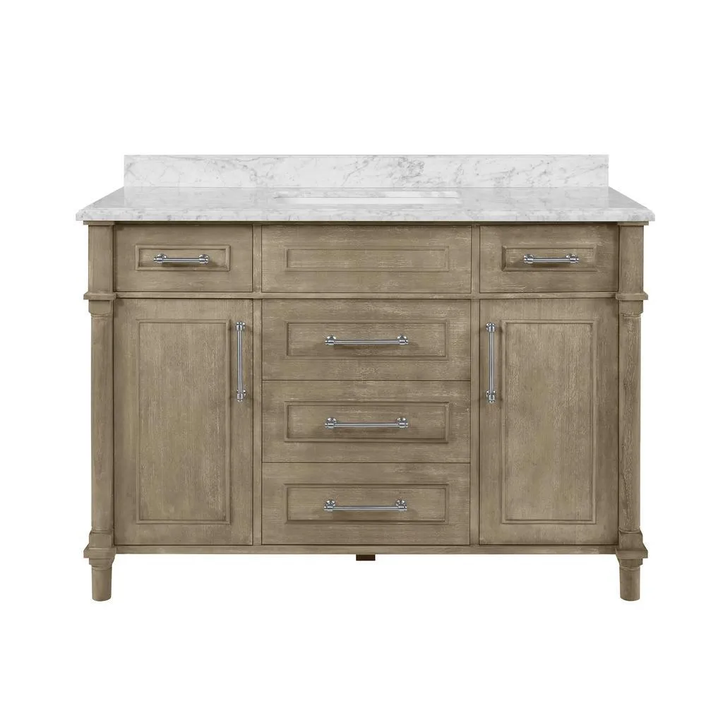 Aberdeen 36 in. W x 22 in. D Single Bath Vanity in White with Carrara Marble Top with White Sink, photo 17 of 27