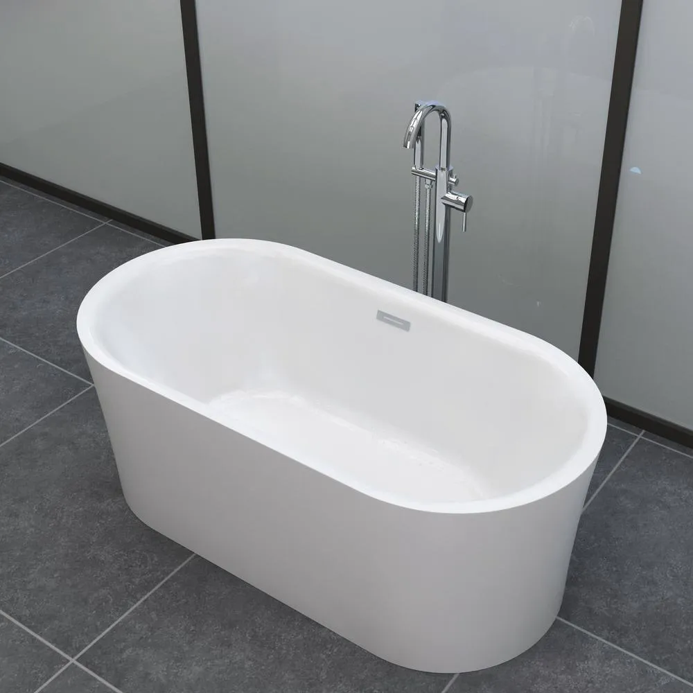 WOODBRIDGE Diana 59 in. Acrylic Freestanding Double-Ended Air Bath Bathtub with Chrome Drain & Overflow, White, photo 7 of 12