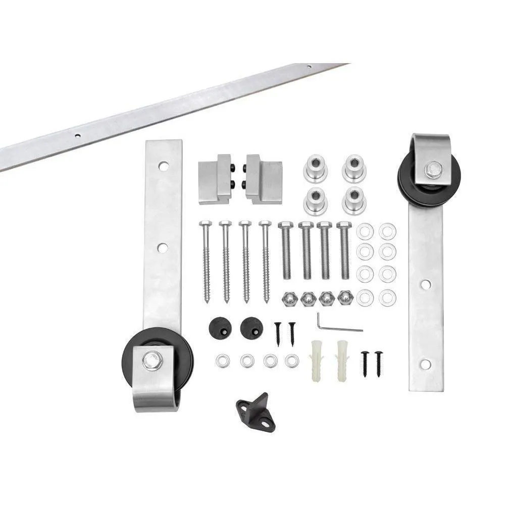 CALHOME K Series 30 in. x 84 in. White Knotty Pine Wood Interior Sliding Barn Door with Stainless Steel Hardware Kit, photo 3 of 6