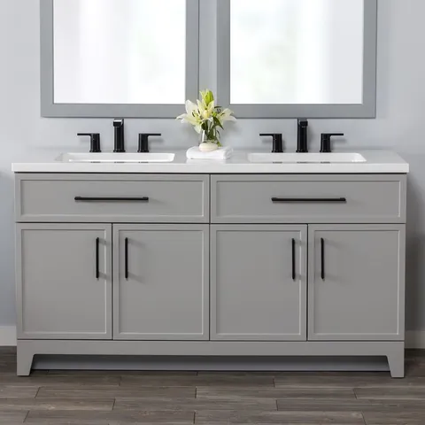 Potter 60-in Gray Double Sink Bathroom Vanity with White Cultured Marble Top