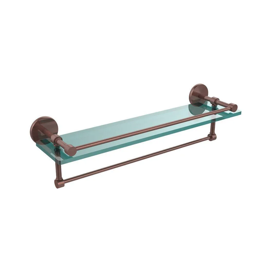 22 in. L x 5 in. H x 5 in. W Gallery Clear Glass Bathroom Shelf with Towel Bar in Satin Nickel, photo 9 of 14