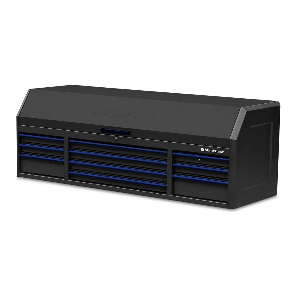 72 in. x 24 in. 10-Drawer Tool Top Chest with Power and USB Outlets in Black and Blue, photo 7 of 12