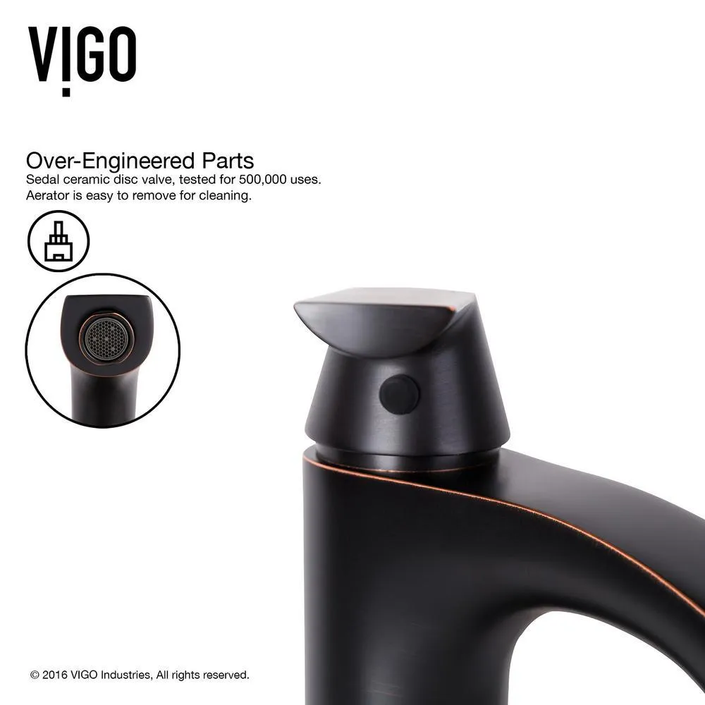 VIGO Hibiscus White Matte Stone Vessel Bathroom Sink and Linus Bathroom Vessel Faucet in Antique Rubbed Bronze w/ Pop up, photo 13 of 16