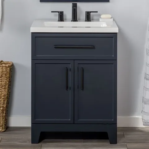 Potter 24-in Blue Single Sink Bathroom Vanity with White Cultured Marble Top