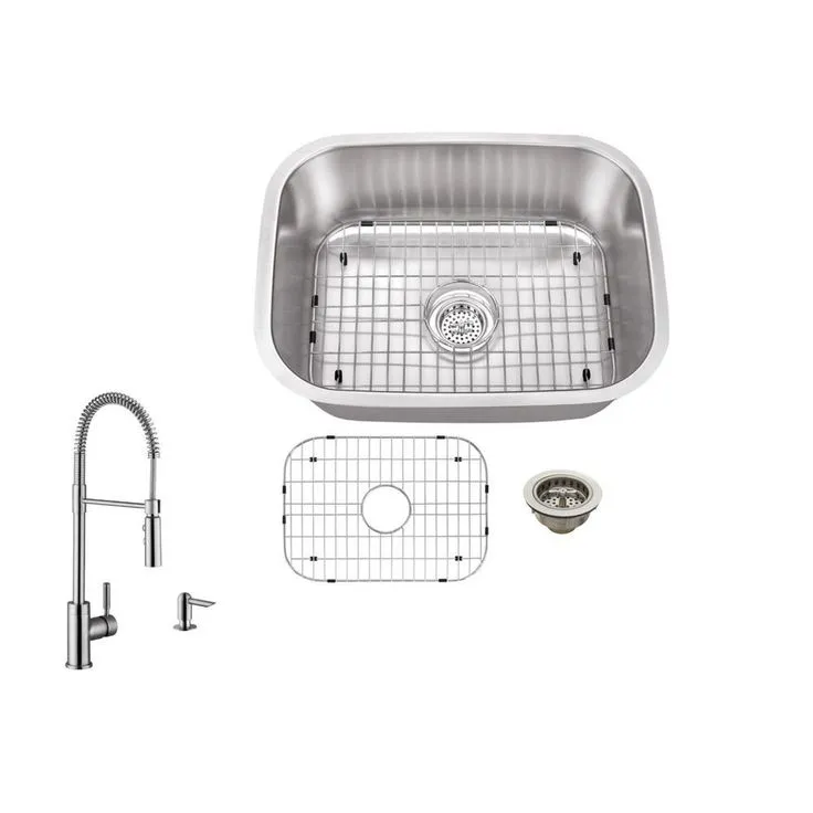 All-in-One Undermount 18-Gauge Stainless Steel 24 in. 0-Hole Single Bowl Bar Sink with Pull Down Faucet, photo 3 of 6