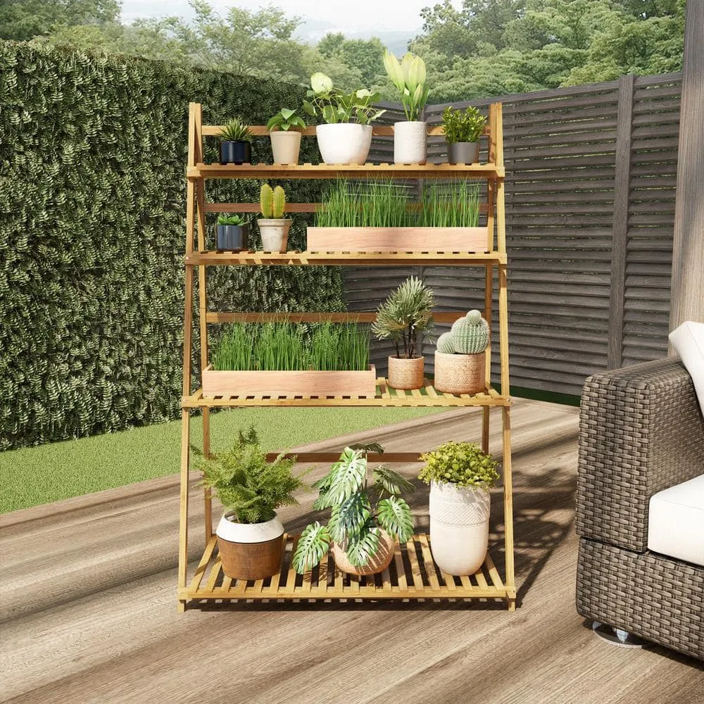 Pure Garden Bamboo 4-Tier Bamboo Shelving Unit (17 in. W x 48 in. H x 32 in. D), photo 7 of 7