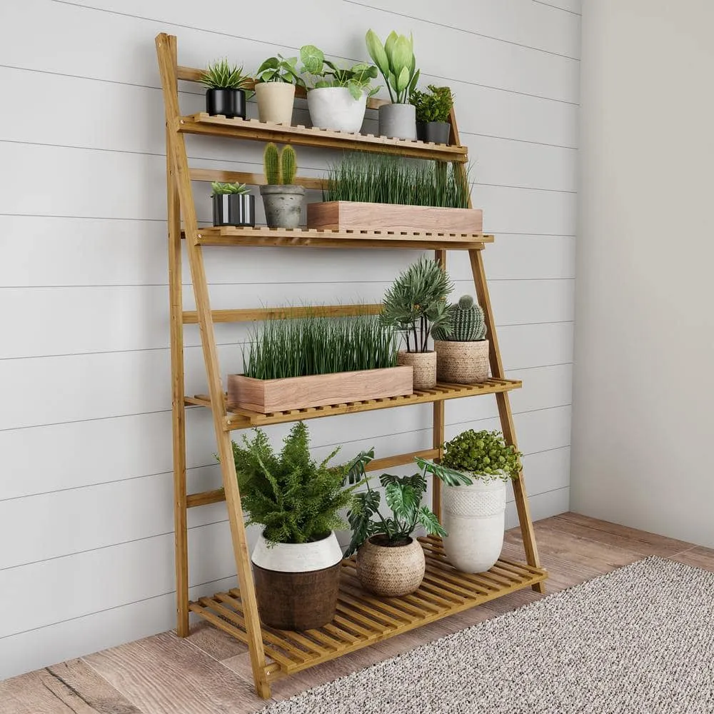 Pure Garden Bamboo 4-Tier Bamboo Shelving Unit (17 in. W x 48 in. H x 32 in. D), photo 3 of 7