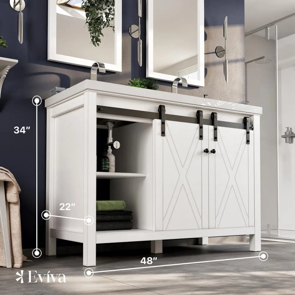 Eviva Dallas 48 in. W x 22 in. D x 34 in. H Double Bath Vanity in White with Black Granite Top with Black Sinks, photo 3 of 3